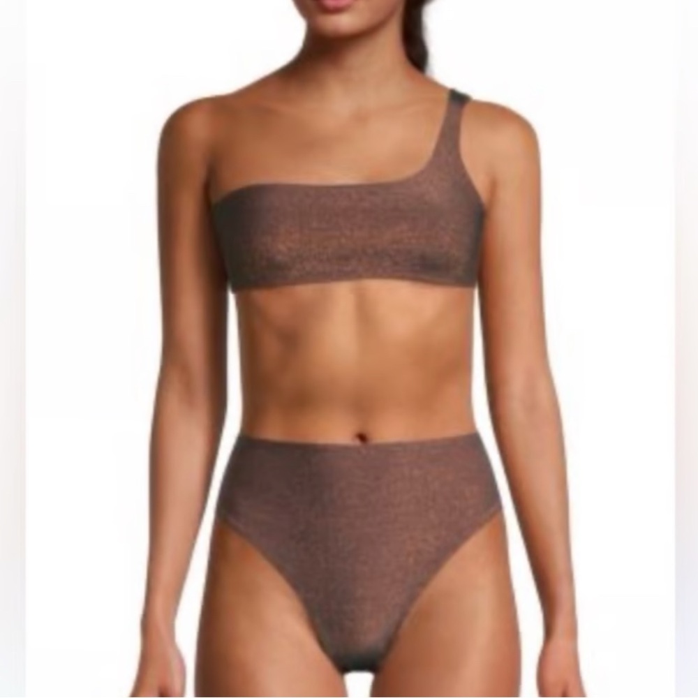 Sara Cristina One-Shoulder Brown Shimmer Bikini Set M